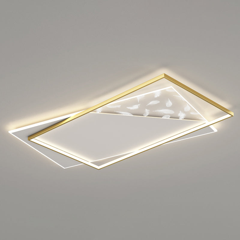 Rectangular Acrylic Feather LED Ceiling Light in Modern Minimalist Style Wrought Iron Flush Mount for Interior Spaces