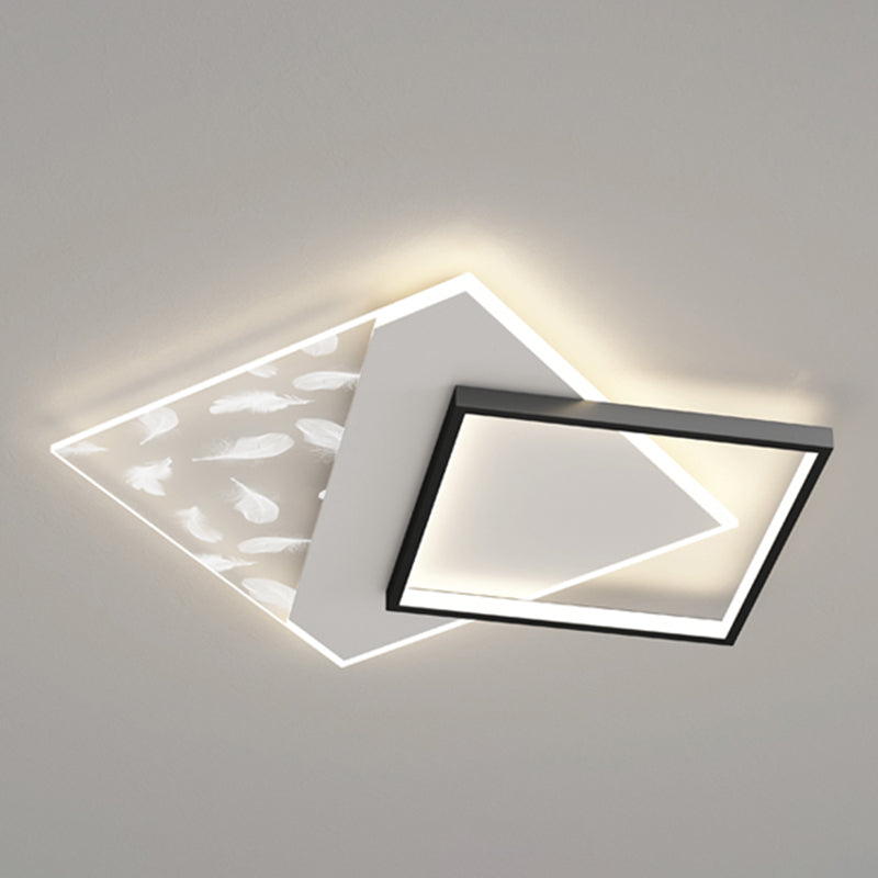 Rectangular Acrylic Feather LED Ceiling Light in Modern Minimalist Style Wrought Iron Flush Mount for Interior Spaces