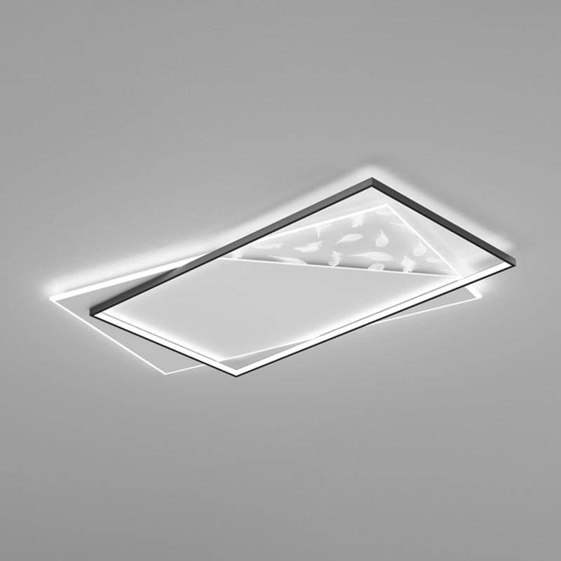 Rectangular Acrylic Feather LED Ceiling Light in Modern Minimalist Style Wrought Iron Flush Mount for Interior Spaces