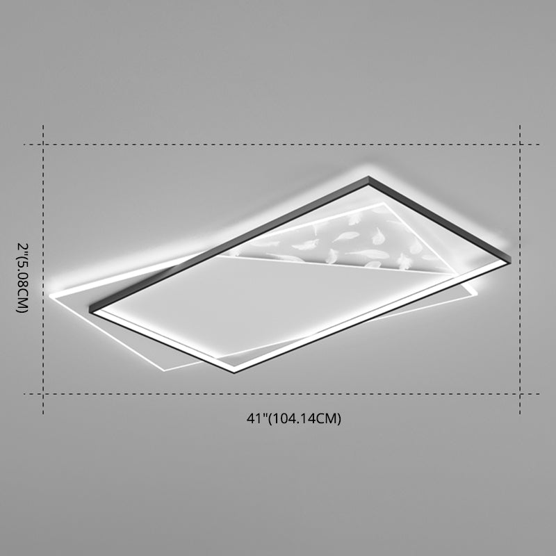 Rectangular Acrylic Feather LED Ceiling Light in Modern Minimalist Style Wrought Iron Flush Mount for Interior Spaces