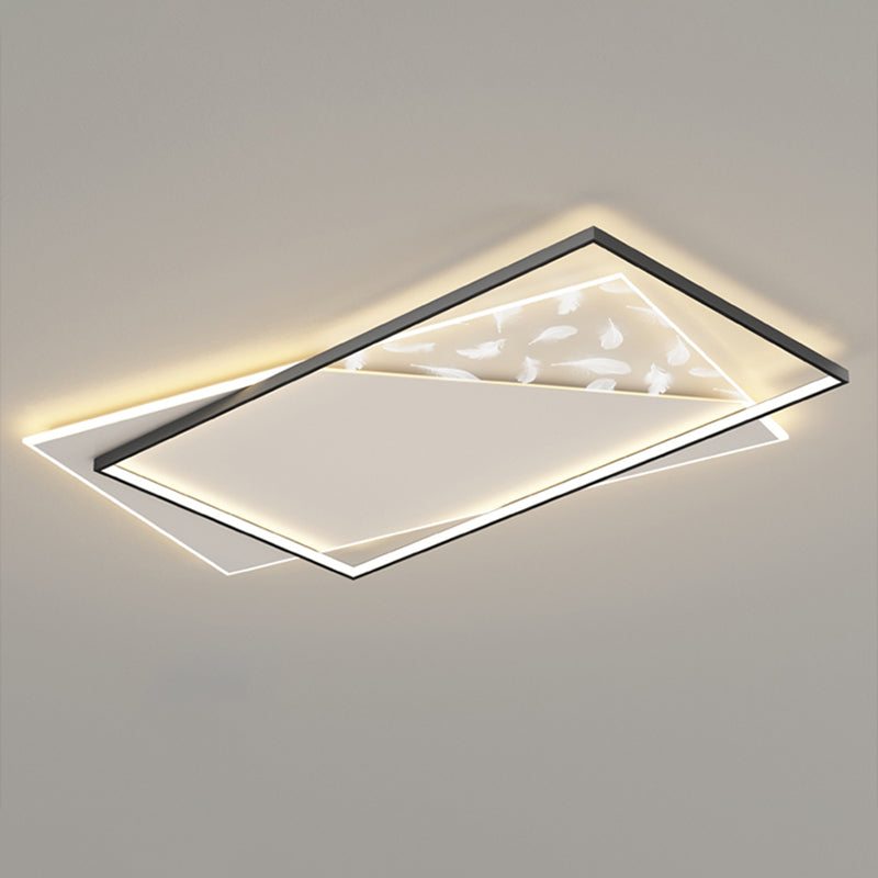 Rectangular Acrylic Feather LED Ceiling Light in Modern Minimalist Style Wrought Iron Flush Mount for Interior Spaces