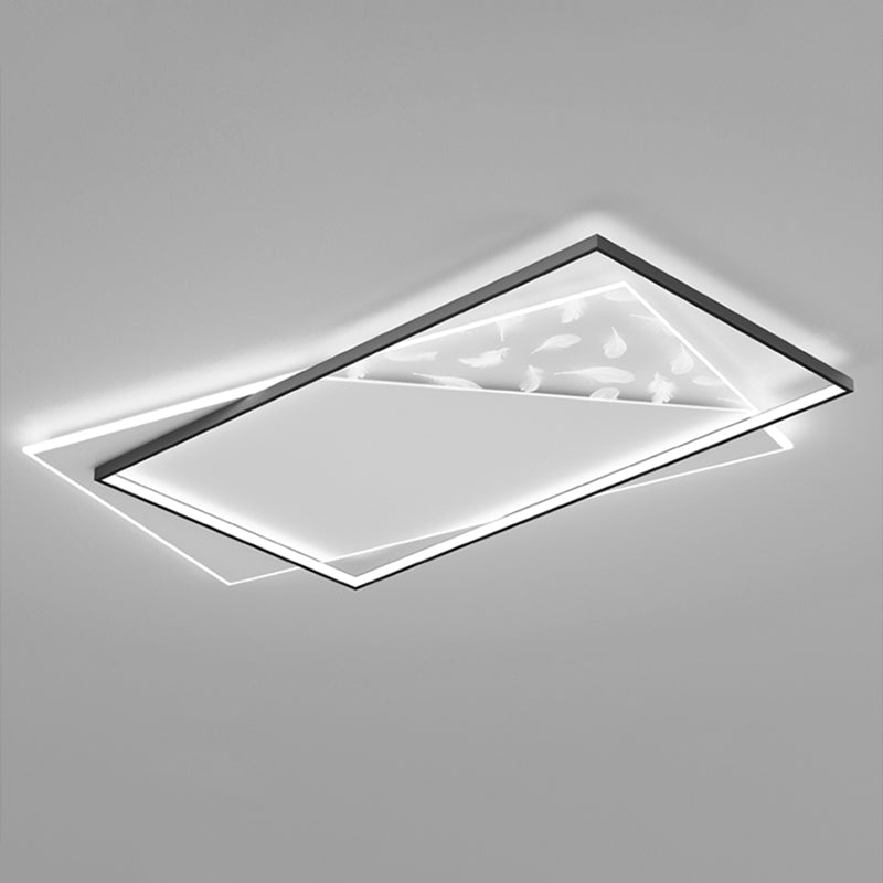Rectangular Acrylic Feather LED Ceiling Light in Modern Minimalist Style Wrought Iron Flush Mount for Interior Spaces