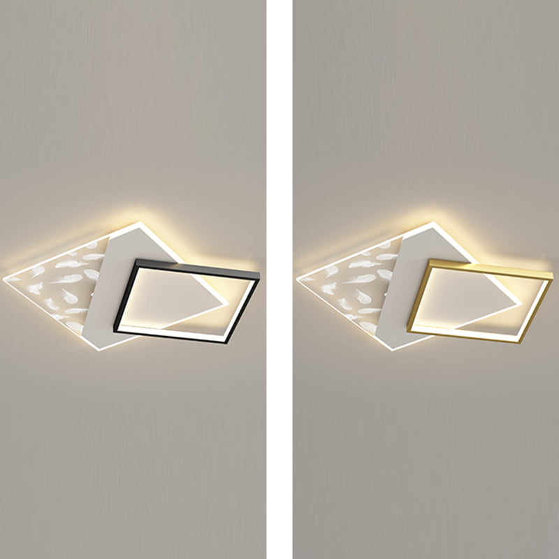 Rectangular Acrylic Feather LED Ceiling Light in Modern Minimalist Style Wrought Iron Flush Mount for Interior Spaces