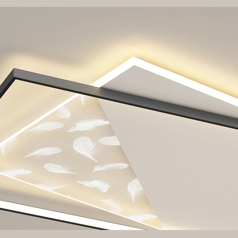 Rectangular Acrylic Feather LED Ceiling Light in Modern Minimalist Style Wrought Iron Flush Mount for Interior Spaces