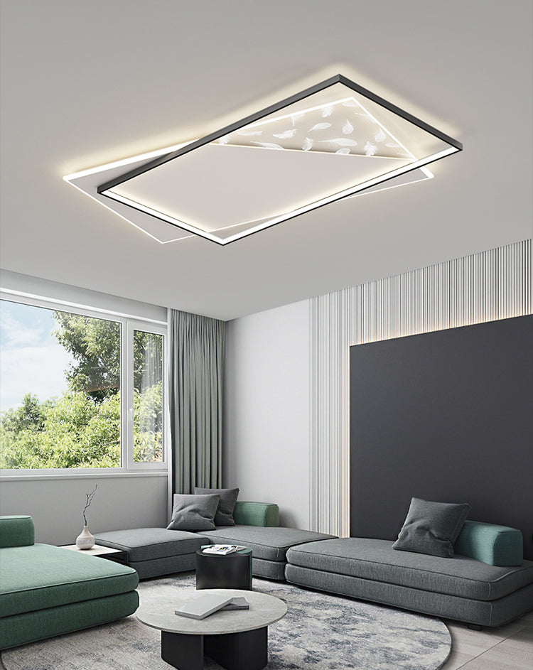 Rectangular Acrylic Feather LED Ceiling Light in Modern Minimalist Style Wrought Iron Flush Mount for Interior Spaces