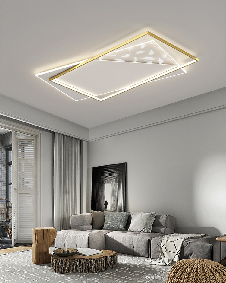 Rectangular Acrylic Feather LED Ceiling Light in Modern Minimalist Style Wrought Iron Flush Mount for Interior Spaces