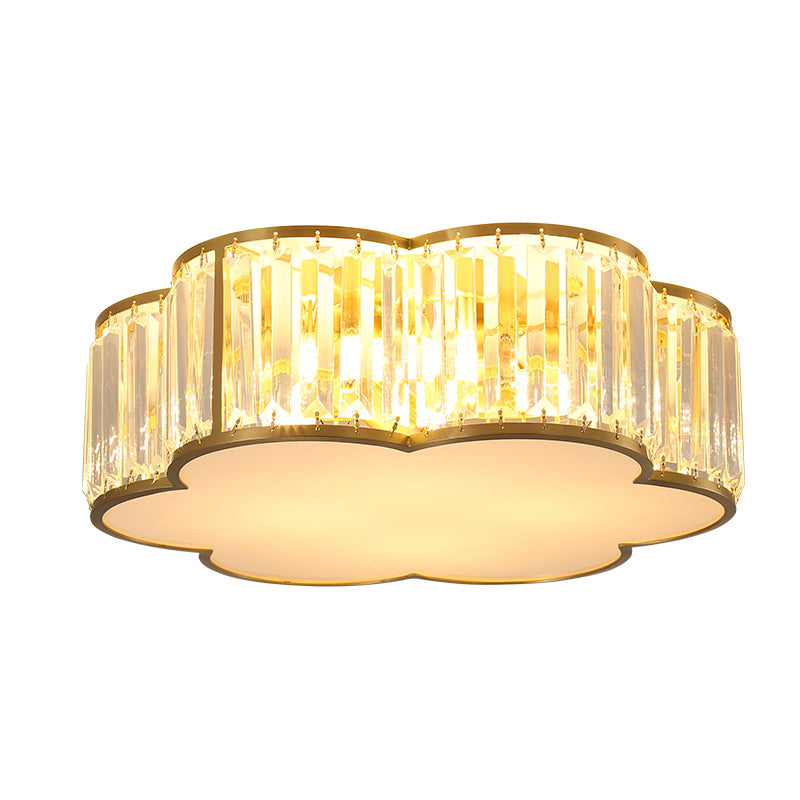 Floral Crystal Flush Mount Lighting Minimalist Living Room Ceiling Flush Mount in Gold