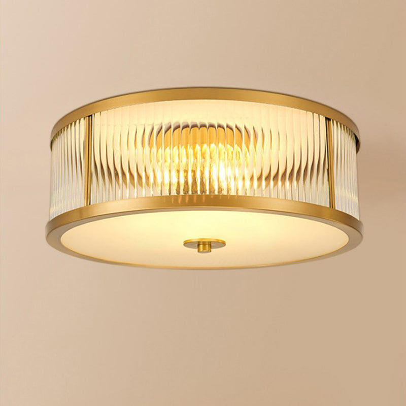 Glass Flush Mount Fixture Traditional Style Gold Drum Living Room Flush Mount Lighting