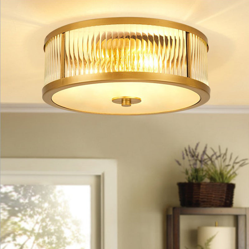 Glass Flush Mount Fixture Traditional Style Gold Drum Living Room Flush Mount Lighting