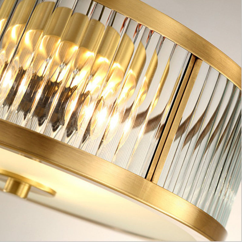 Glass Flush Mount Fixture Traditional Style Gold Drum Living Room Flush Mount Lighting