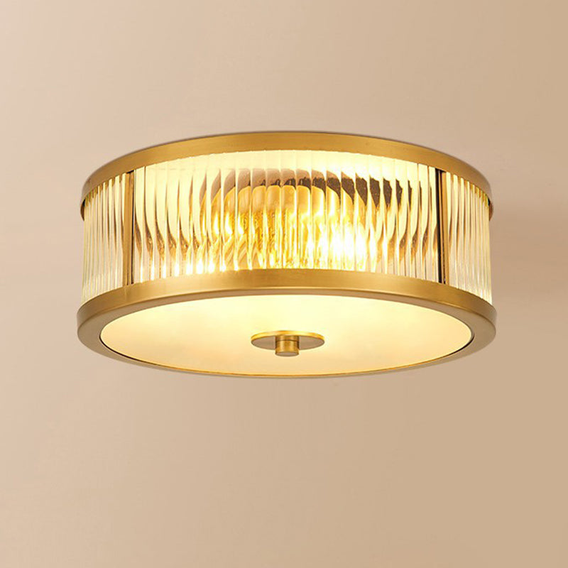 Glass Flush Mount Fixture Traditional Style Gold Drum Living Room Flush Mount Lighting