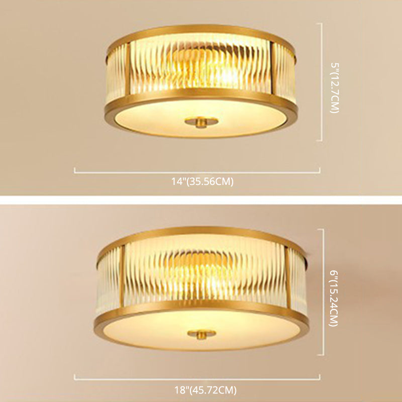 Glass Flush Mount Fixture Traditional Style Gold Drum Living Room Flush Mount Lighting