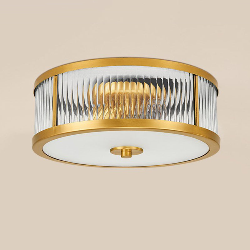 Glass Flush Mount Fixture Traditional Style Gold Drum Living Room Flush Mount Lighting