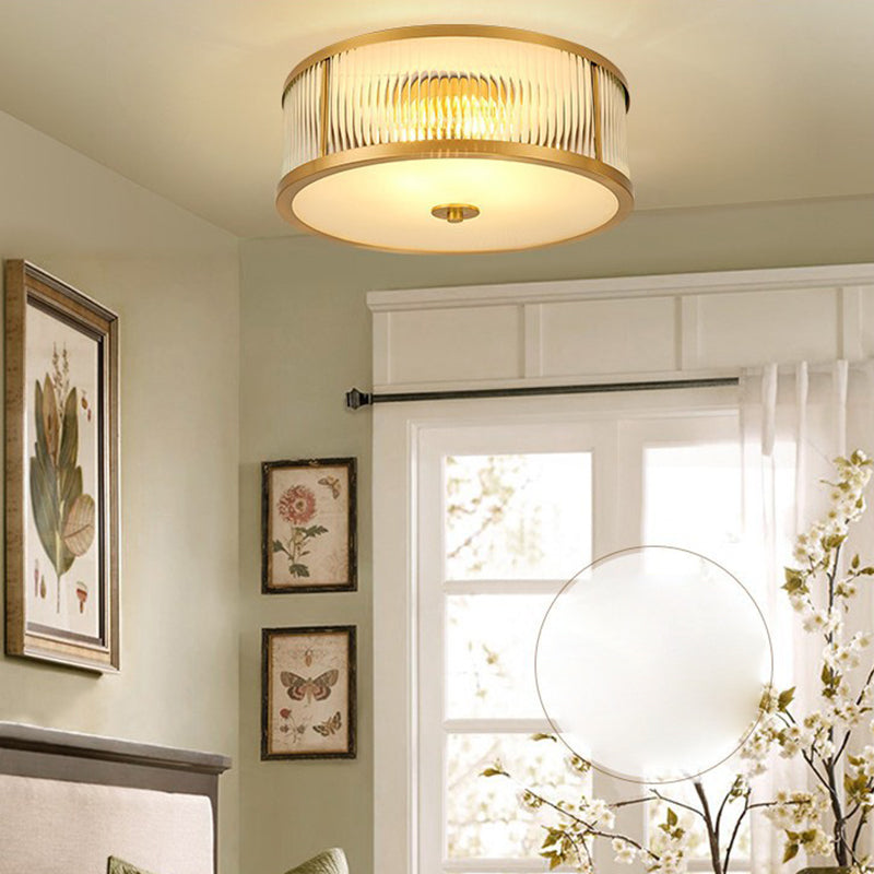 Glass Flush Mount Fixture Traditional Style Gold Drum Living Room Flush Mount Lighting