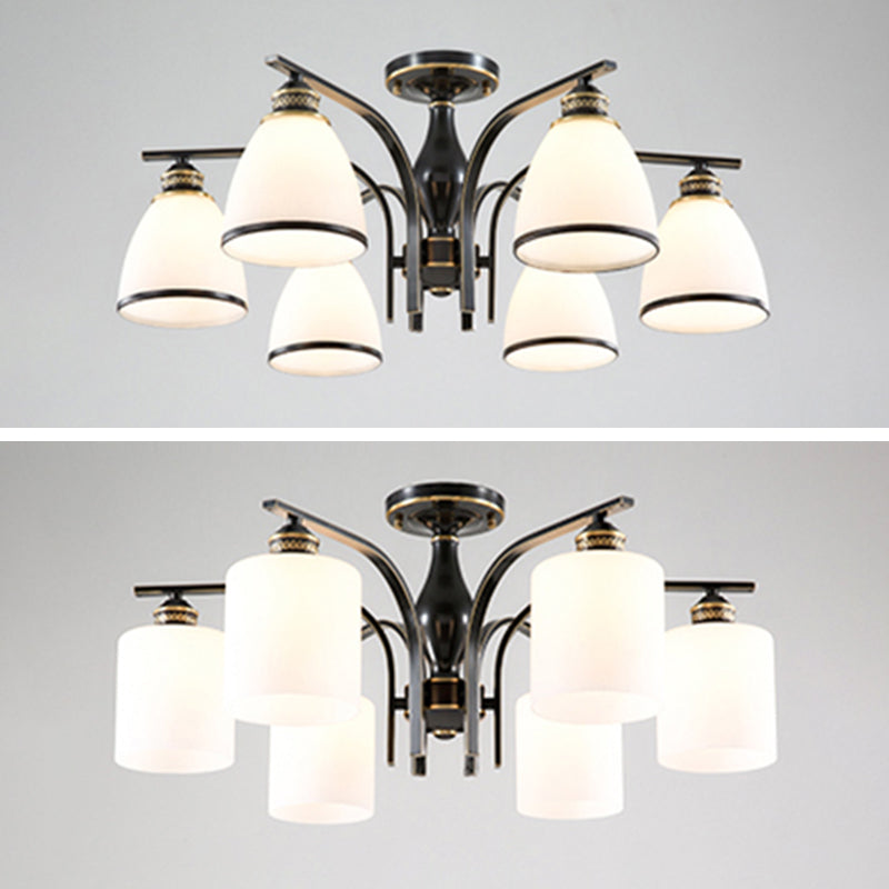 Glass Semi Flush Mount Light Traditional Black Geometric Living Room Semi Flush Ceiling Light