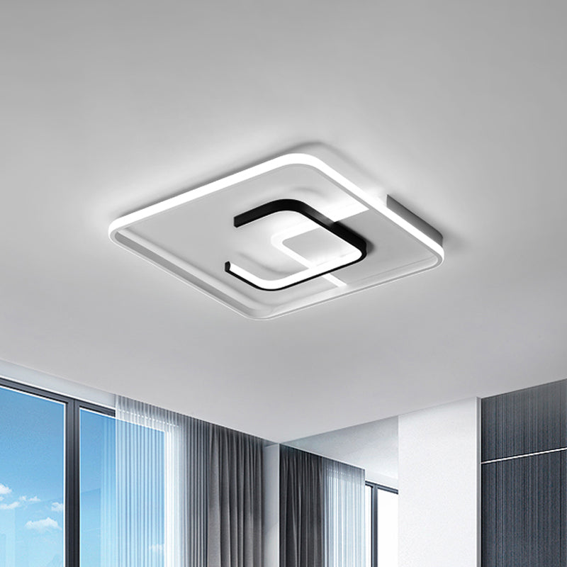 Zwart-wit vierkant plafondlamparmatuur Minimalistisch acryl LED-inbouwlamp in warm/wit licht/afstandsbediening Traploos dimmen, 16"/19,5" breed