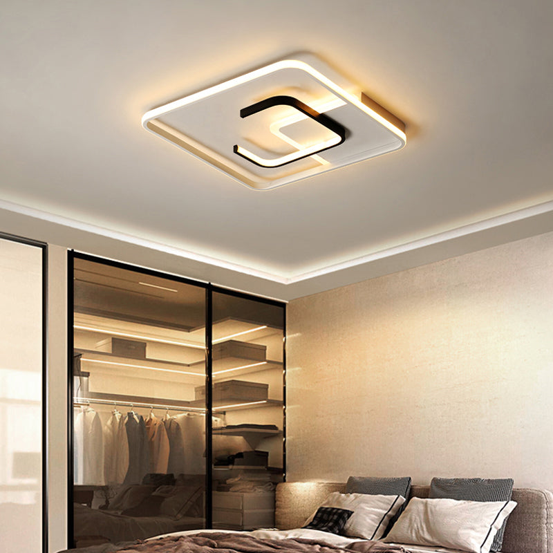 Zwart-wit vierkant plafondlamparmatuur Minimalistisch acryl LED-inbouwlamp in warm/wit licht/afstandsbediening Traploos dimmen, 16"/19,5" breed