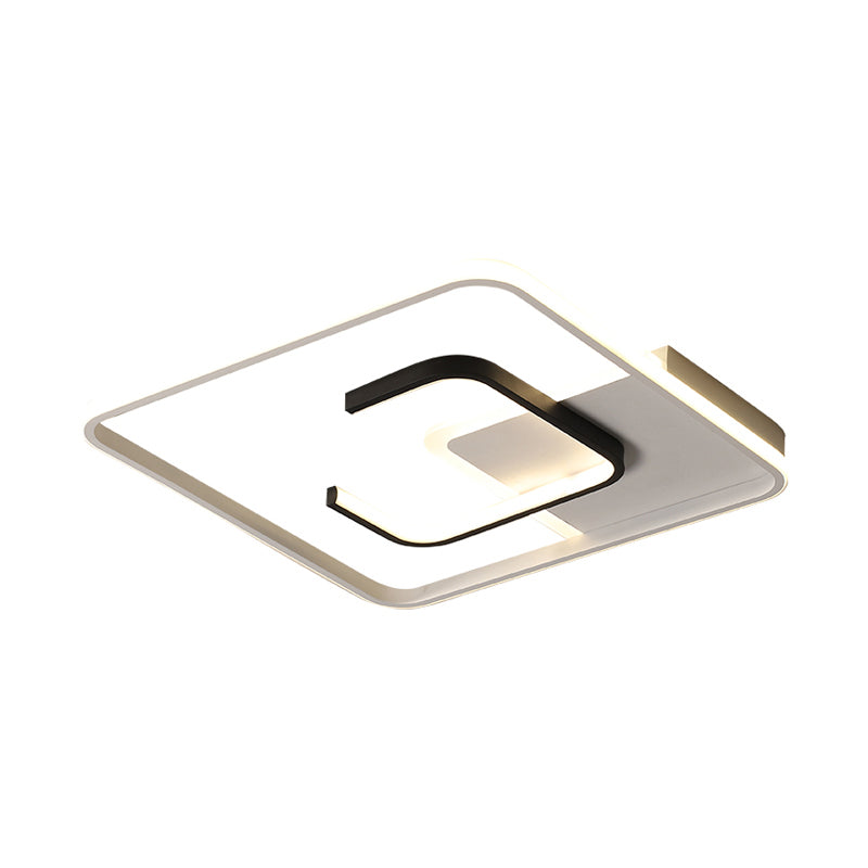 Zwart-wit vierkant plafondlamparmatuur Minimalistisch acryl LED-inbouwlamp in warm/wit licht/afstandsbediening Traploos dimmen, 16"/19,5" breed