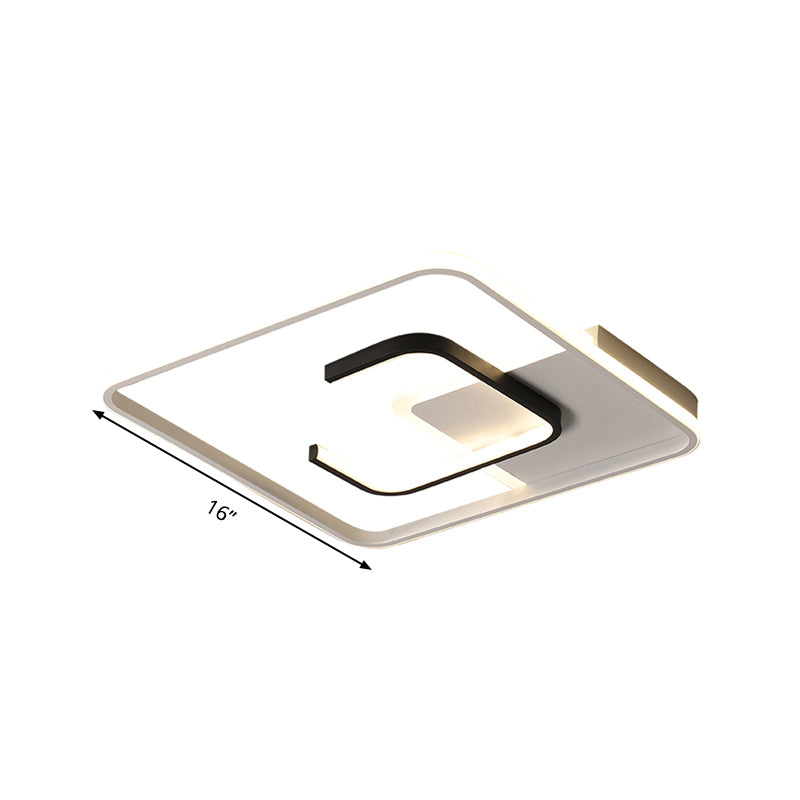 Zwart-wit vierkant plafondlamparmatuur Minimalistisch acryl LED-inbouwlamp in warm/wit licht/afstandsbediening Traploos dimmen, 16"/19,5" breed