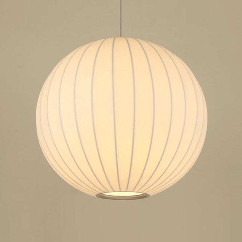 Globe Stretch Silk Suspension Lamp Nordic Style 1-light Dining Room Lighting Fixture in White