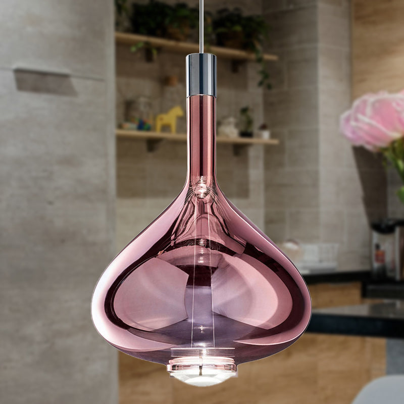 Beaker-Esque Shape Pendant Light Modern Rose Gold/Clear/Smoke Clear Glass 1 Light Dining Room Hanging Light Kit