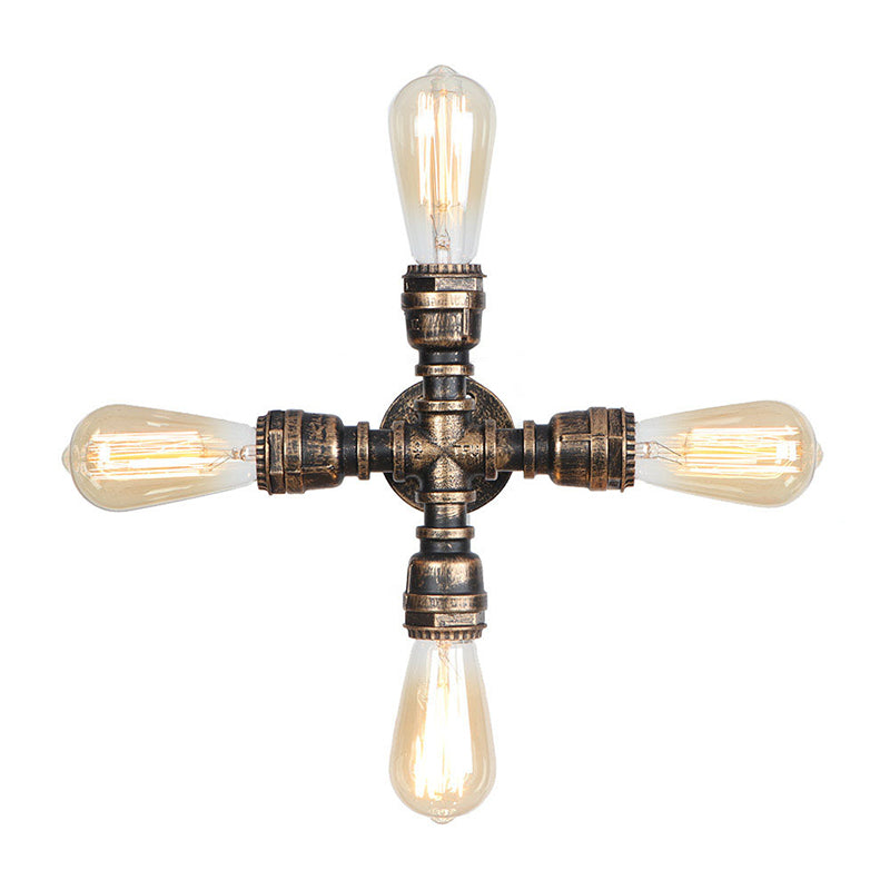 Old Brass Creative Water Pipe Wall Sconce Retro Industrial Style Mini Wall Lamp for Restaurants Bar