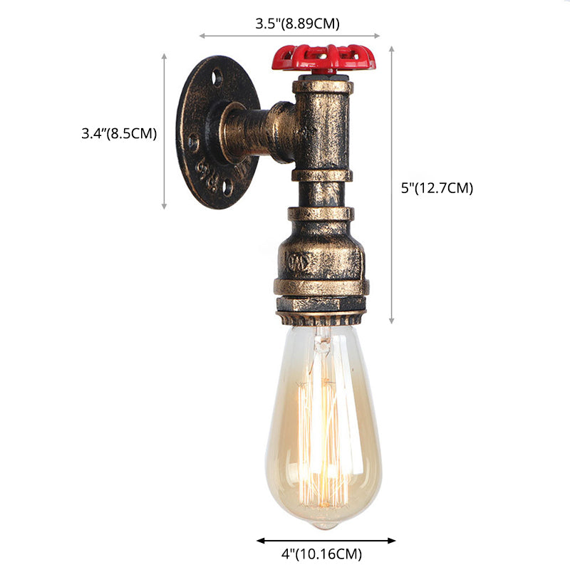 Old Brass Creative Water Pipe Wall Sconce Retro Industrial Style Mini Wall Lamp for Restaurants Bar