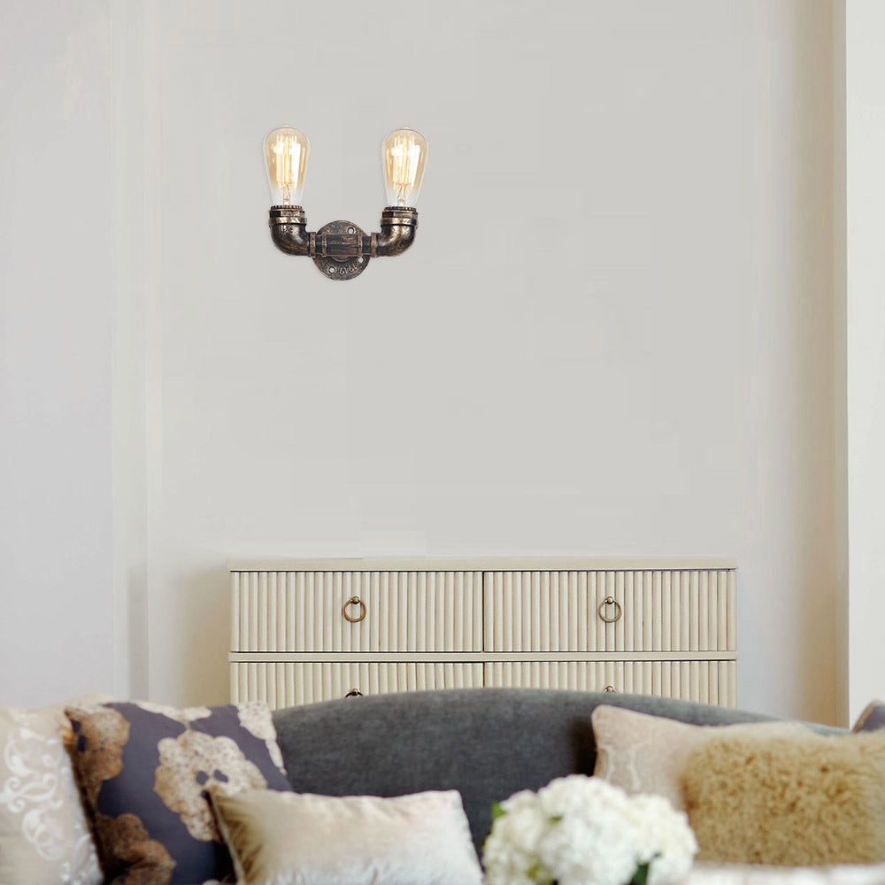 Old Brass Creative Water Pipe Wall Sconce Retro Industrial Style Mini Wall Lamp for Restaurants Bar