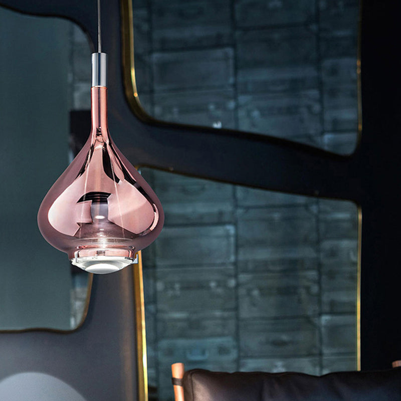 Beaker-Esque Shape Pendant Light Modern Rose Gold/Clear/Smoke Clear Glass 1 Light Dining Room Hanging Light Kit