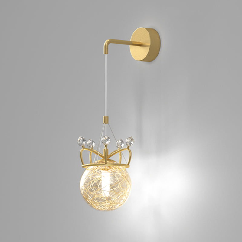 Decorative 1 Light Wall Lamp Globe Glass Hanging Wall Lamp in Brass Finish for Bedroom