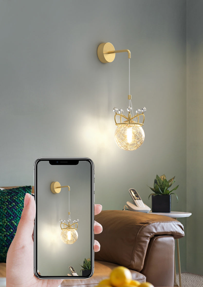 Decorative 1 Light Wall Lamp Globe Glass Hanging Wall Lamp in Brass Finish for Bedroom