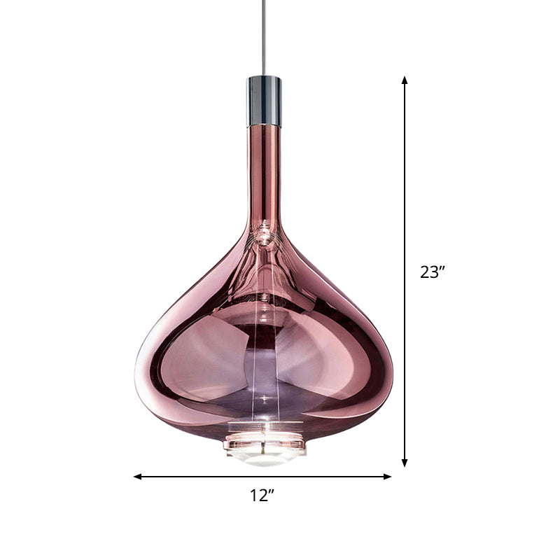 Beaker-Esque Shape Pendant Light Modern Rose Gold/Clear/Smoke Clear Glass 1 Light Dining Room Hanging Light Kit