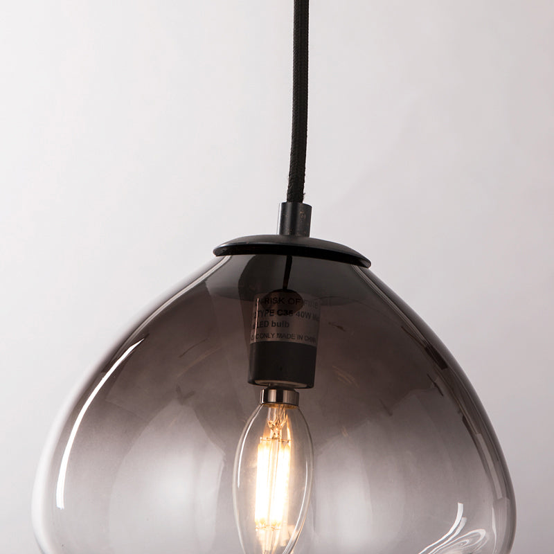 Luz de colgante colgante ovalado humo nórdico gris vidrio con hoyuelos 1 luz de techo de habitación de bebé claro luz