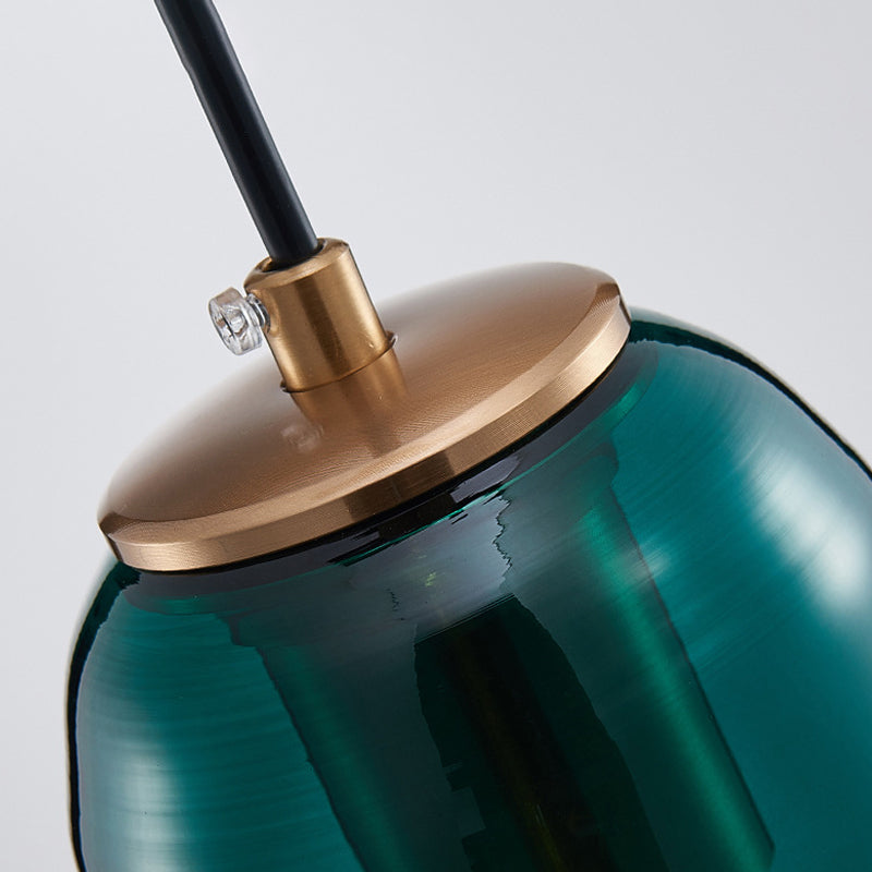 Green Glass Tubular Ceiling Pendant Light Nordic 1 Light Hanging Light for Bedroom