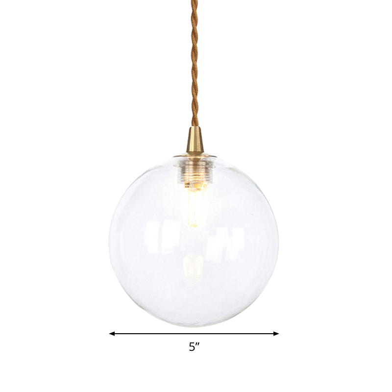 Macaron Globe/Gem Pendant Light Fixture Amber/White/Red Glass 1 Light Suspension Light with Rope for Bedroom