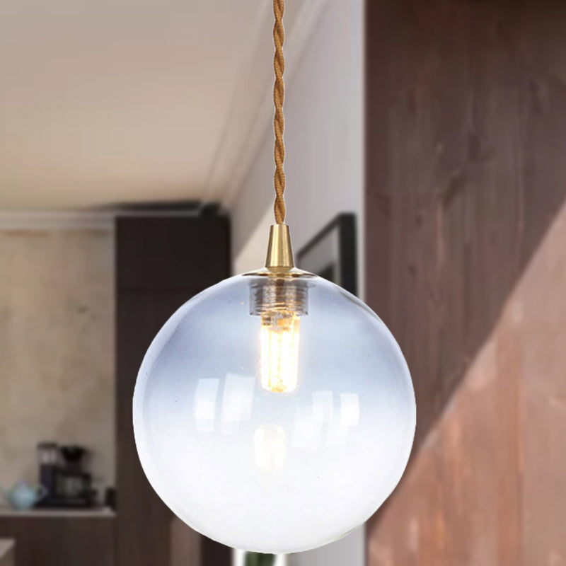 Macaron Globe/Gem Pendant Light Fixture Amber/White/Red Glass 1 Light Suspension Light with Rope for Bedroom