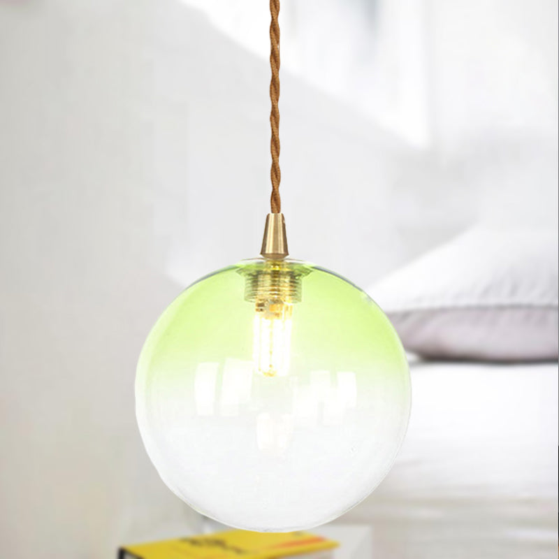 Macaron Globe/Gem Pendant Light Fixture Amber/White/Red Glass 1 Light Suspension Light with Rope for Bedroom