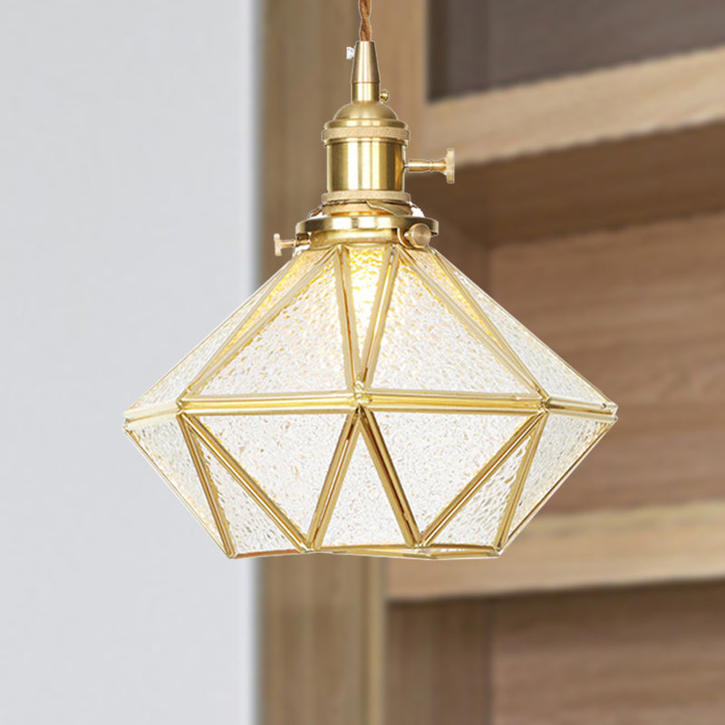 Luz de techo de colgante de diamantes Postmoderno Clear/Glass Glass 1 Luz de latón ligero con cuerda ajustable