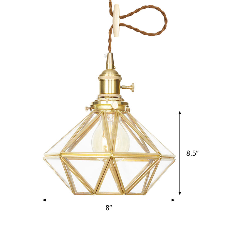 Luz de techo de colgante de diamantes Postmoderno Clear/Glass Glass 1 Luz de latón ligero con cuerda ajustable