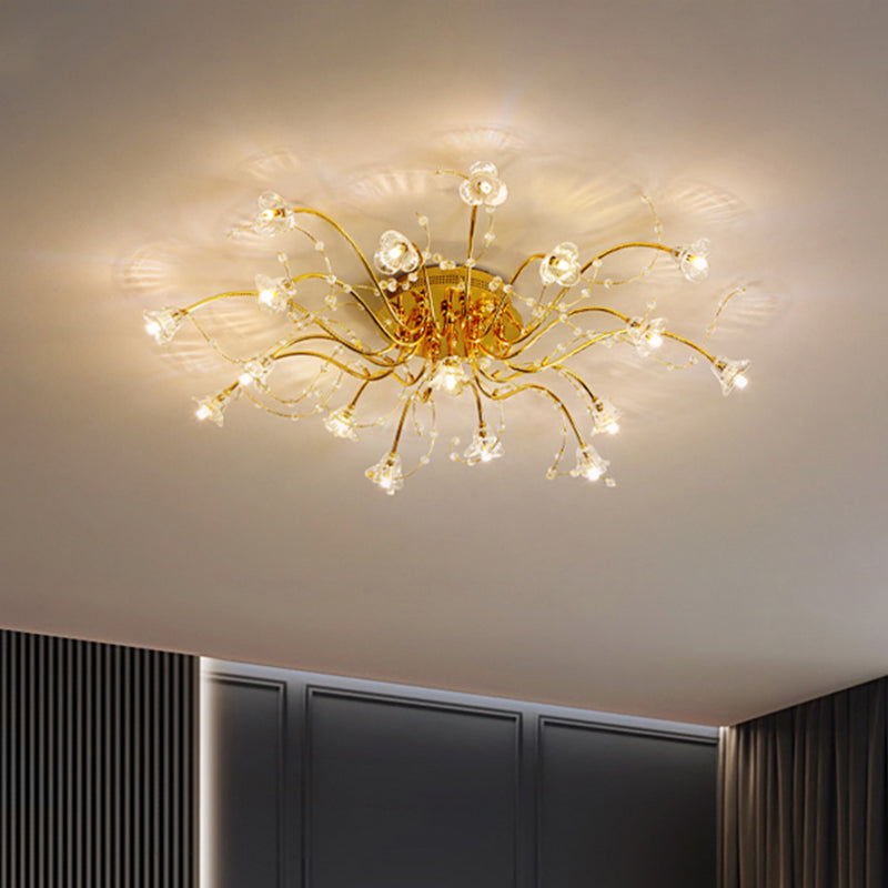 Sputnik Semi Flush Light Contemporary Crystal 17/21 Lampenlampen Deckenmontage in Gold