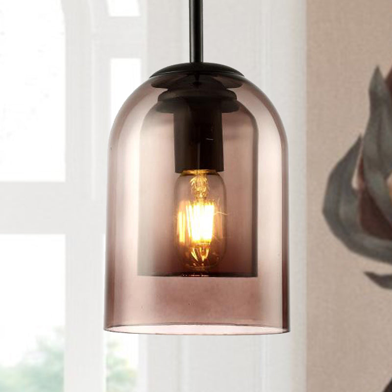 Bell Smoke Gray Glass Pendant Lamp Modern 1 Head Hanging Light Kit for Dining Room