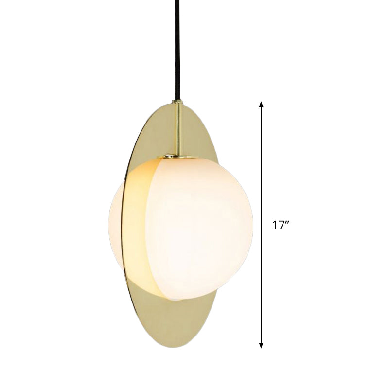 Lámpara colgante de vidrio blanco globe posmoderno 1 cabeza colgante de techo con anillo de oro