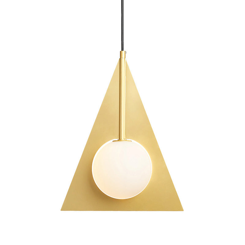 Triángulo Costeo de techo Luz de metal moderno 1 cabezal kit de lámpara colgante de oro con sombra de vidrio blanco global