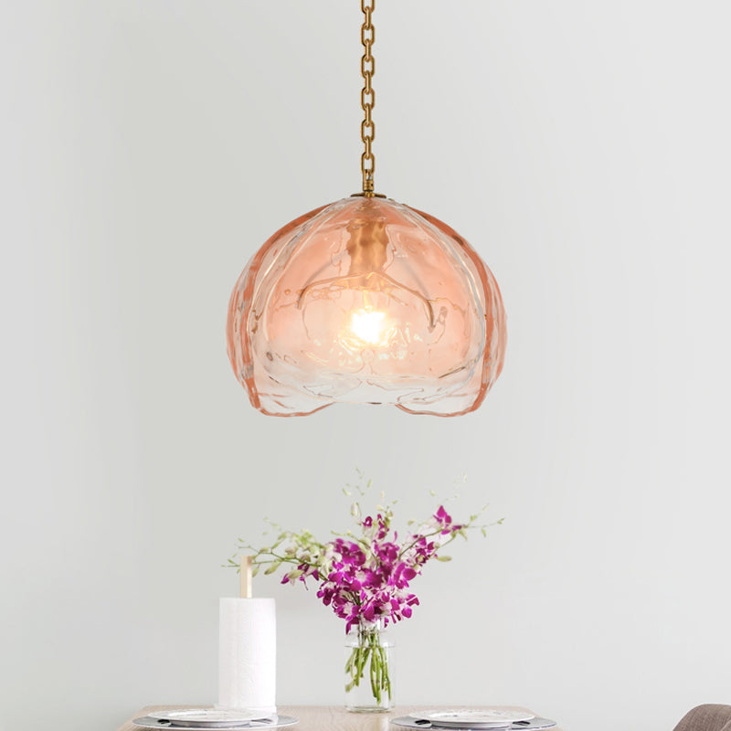 Lámpara colgante de cúpula contemporánea Vidrio transparente Pink 1 Bulbo Coste de techo para comedor