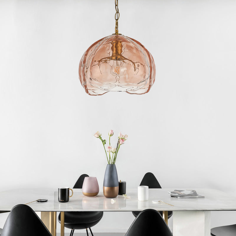 Lámpara colgante de cúpula contemporánea Vidrio transparente Pink 1 Bulbo Coste de techo para comedor