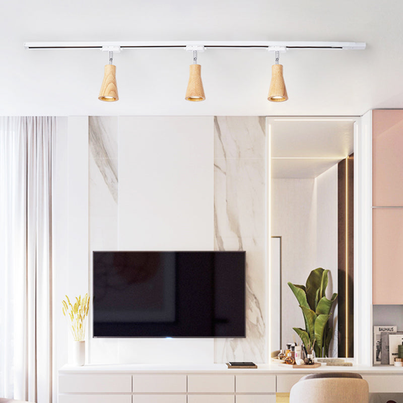 Nordic 3 Lights Track Spotlights Wooden Flush Ceiling Track Lighting for Foyer and Bedroom