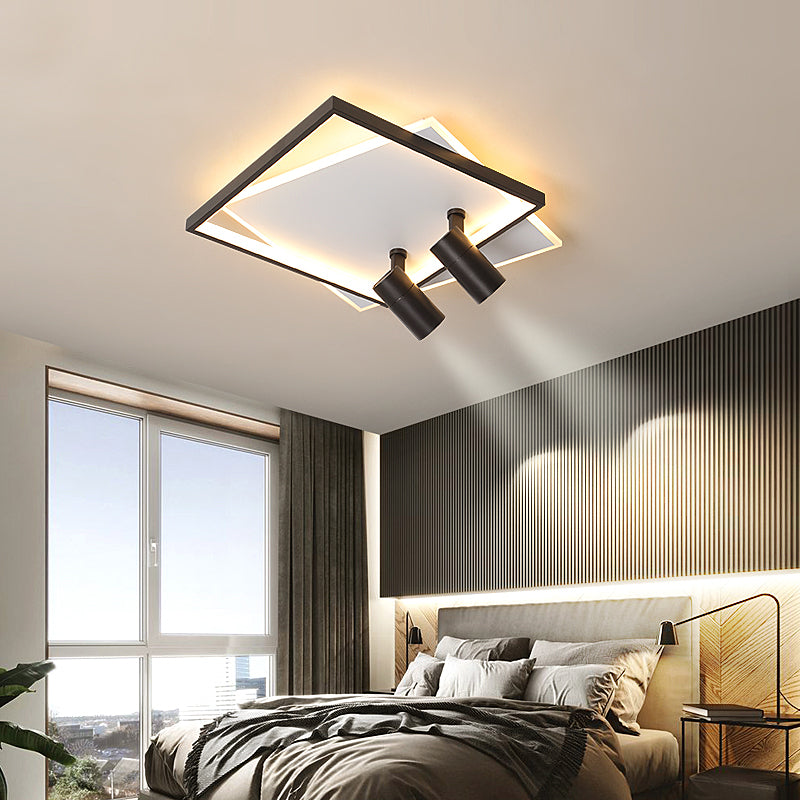 Modern Style Metal Ceiling Mounted Fixture Living Room Flush Light with 2 Spotlights