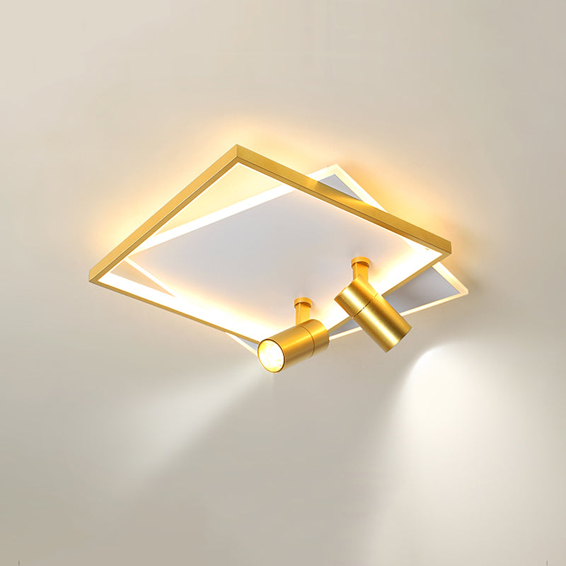 Modern Style Metal Ceiling Mounted Fixture Living Room Flush Light with 2 Spotlights