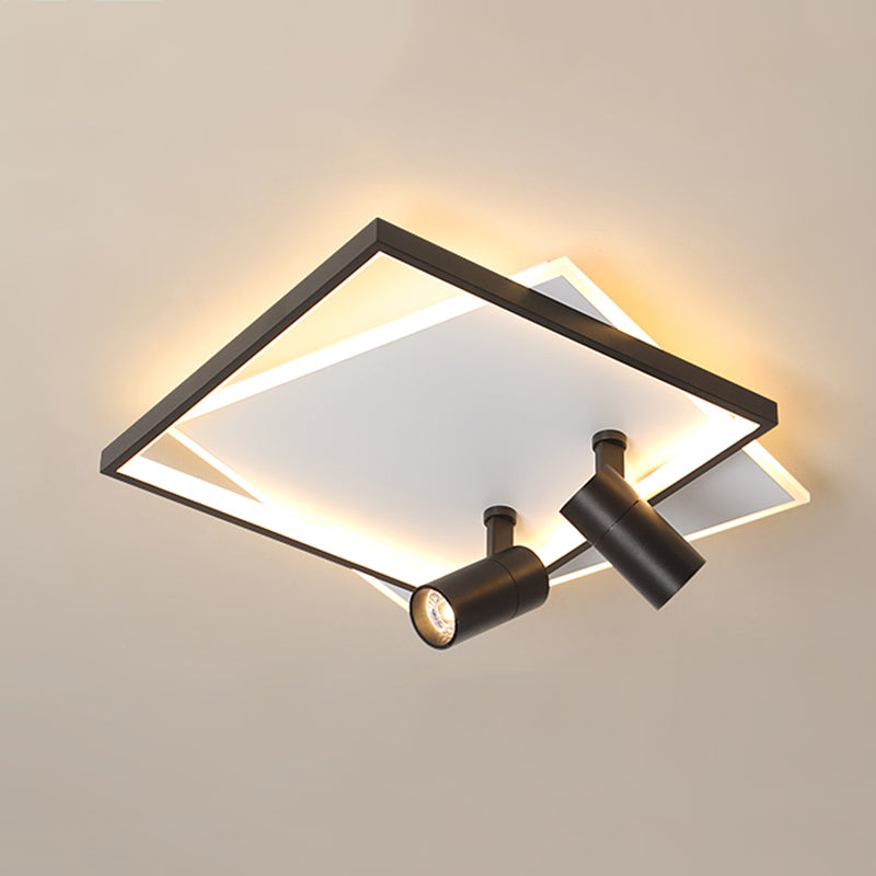 Modern Style Metal Ceiling Mounted Fixture Living Room Flush Light with 2 Spotlights