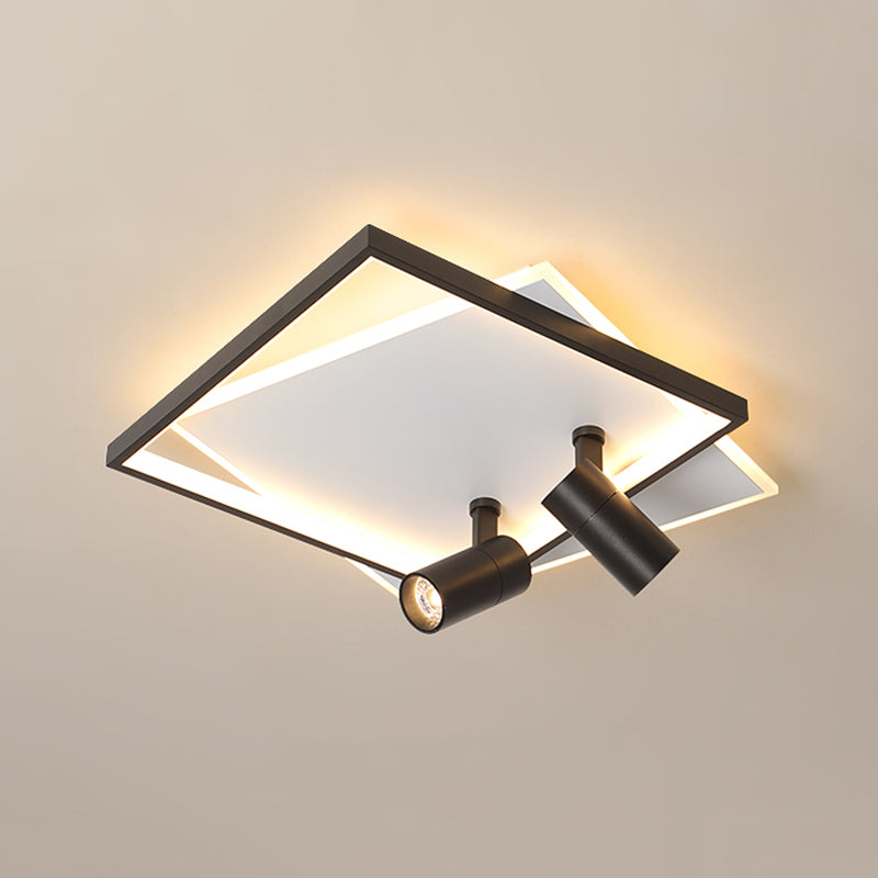 Modern Style Metal Ceiling Mounted Fixture Living Room Flush Light with 2 Spotlights